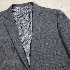 Jos A Bank Mens Blazer 43L Gray Plaid Wool Paisley Lined 1905 Sport Coat Jacket - Picture 1 of 14