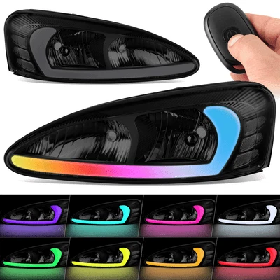 Fit 04-08 Pontiac Grand Prix RGB 3D LED Bar Black Housing Smoked Lens Headlights - Image 1 of 4