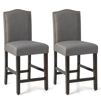 Set of 2 Upholstered Bar Stools 25" Counter Height W/ Rubber Wood Legs Grey - Image 1 of 4