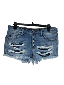 KanCan Women's Mid Rise Lillianne Distressed Boyfriend Denim Shorts Medium - Picture 1 of 7