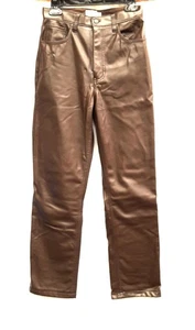 Abercrombie & Fitch 27/4 Faux leather Brown 90 Straight High rise Women Pants - Picture 1 of 5