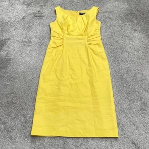 Adrianna Papell Linen Blend Ruched Sheath Midi Dress Womens Petite 2 Yellow Work - Picture 1 of 18