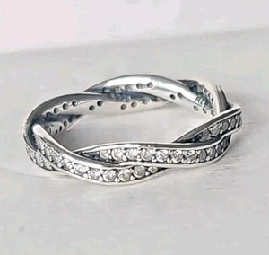 Genuine Pandora Ring - Silver Sparkling Twisted Lines Ring Size 52 - Picture 1 of 4