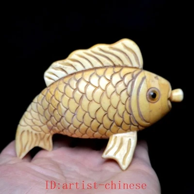 4.5 Inch Asian Chinese Old Hand Carved Fish statue Snuff Bottle desk Ornaments - Image 1 of 4