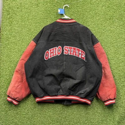Chaqueta Ohio State Buckeyes Para Hombres 2XL Gamuza Cuero Negra Cremallera Espalda Grande Logo Años 90 Foto 1 de 4