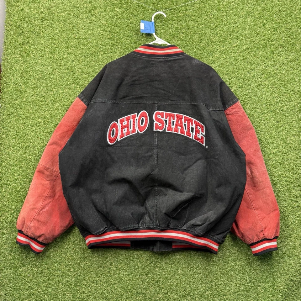 Chaqueta Ohio State Buckeyes Para Hombres 2XL Gamuza Cuero Negra Cremallera Espalda Grande Logo Años 90 Foto 1 de 4