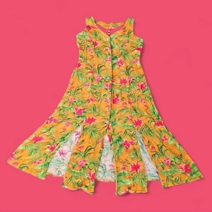 Vestido Solero Midi Vintage Años 90 Dressbarn Tropical Floral Botón Delantero - Talla 6 - Imagen 1 de 12
