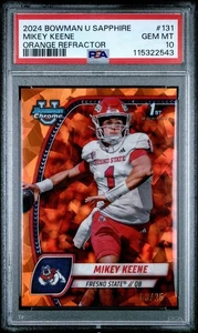 2024 Bowman U Chrome Sapphire Mikey Keene arancione /25 1° cromo PSA 10 💎 come nuovo - Foto 1 di 1
