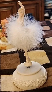 Feather Skirt Ballerina Rotating Music Box Figurine, White Wind Up Control    K - Picture 1 of 9
