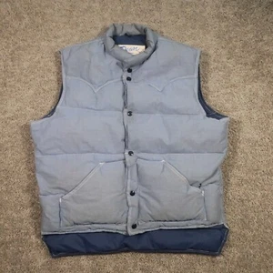 Vintage Schott Puffer Vest Mens L Blue Button Front Western Batwing Rockabilly - Picture 1 of 8