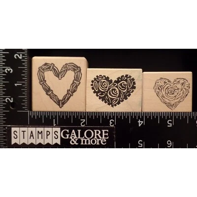 JUEGO DE 3 SELLOS DE GOMA DEMASIADO DIVERTIDOS CORAZÓN DE VID ROSA POSY AMOR SAN VALENTÍN #2221 Foto 1 de 2