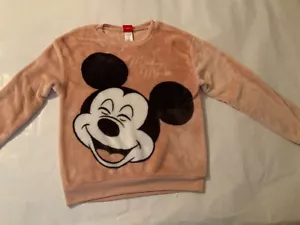 Disney Mickey Mouse Sweater Junior Sz: Med 7-9 Peach Soft Fuzzy Sweatshirt Pink - Picture 1 of 21