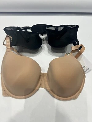 Paquete de 2 sujetadores acolchados H&M UK 32DD negro y beige nuevos con etiquetas nuevos Foto 1 de 4