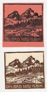 2 Ex-Libris Alois Konrad Schwärzler Orig. Holzschnitt Dorli Flisch (36) - Picture 1 of 2