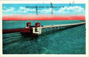 Lake Pontchartrain Bridge New Orleans Louisiana LA Linen Postcard E11 - Picture 1 of 2