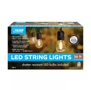 Feit Electric 36ft Outdoor String Lights, 18 Socket, 20 LED - NEW - Picture 1 of 4