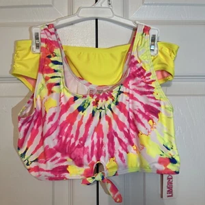 Limited Too Bikini Set Bright Tie Dye Pink Yellow SPF 50+ UV Girl Size 14/16 - Picture 1 of 7