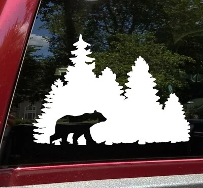 Bear in Tree Line V3 Vinyl Decal - Forest Grizzly Trees Hiking - Die Cut Sticker - Image 1 of 4
