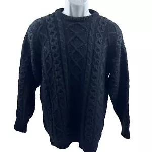 Aran Sweater Market 100% Merinowolle Zopfmuster Pullover Pulli Gr. M schwarz - Bild 1 von 4