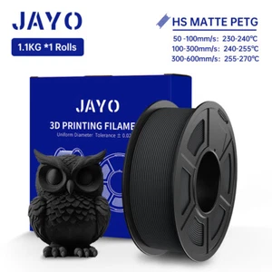 JAYO 1,1 KG PETG Negro Mate Alta Velocidad 1,75 mm Filamento 3D Textura Esmerilada Limpiamente - Imagen 1 de 8