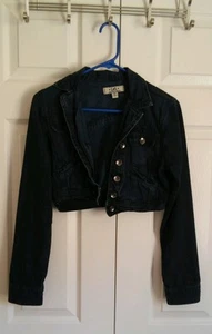 Cropped Button Up Denim Jacket Bolero Dark Wash LEI Sz S Early Aughts 2000s Y2K - Picture 1 of 3