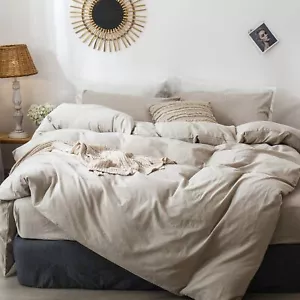 100% Washed Cotton Linen Textured Breathable Durable Soft Bedding Duvet Cover - Picture 1 of 102