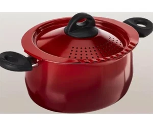 Bialetti Pastiera Ovale Alluminio 5,5 Quart con Coperchio Colino, Antiaderente, Rosso - Foto 1 di 9