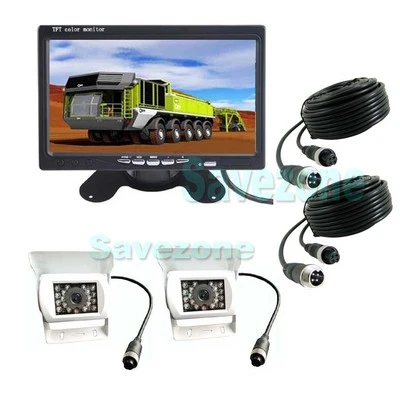 2x White 4 Pin IR Reversing Camera 18LED+ 7" LCD Monitor Car Truck Rear View Kit - Image 1 of 4