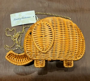 TOMMY BAHAMA WICKER RATTAN ELEPHANT PURSE BAG HANDBAG SUMMER WEDDING - Picture 1 of 7