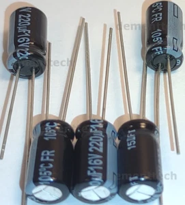 5x 220uF 16v Panasonic FR Low-ESR Impedance 105C radial Capacitors caps 6.3mm - Picture 1 of 3