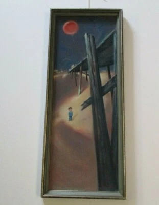 PINTURA BODNER MEADOS DO SÉCULO MODERNISMO EXPRESSIONISMO COSTEIRO SURREAL CAIS CRIANÇA - Imagem 1 de 4