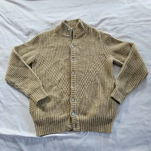 Vintage Damon Tan Sweater Mens M Wool Collared Cardigan Italy - Picture 1 of 8