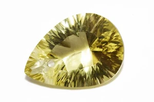 $900 15.10CT Loose Natural Lemon Quartz, Drilled Top Pear Cut 21.39x15.04MM - Picture 1 of 7