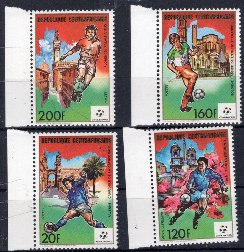 FÚTBOL CON TAZA 1990, CENTROAFRICANO, YV # 823/5 + A 39, JUEGO COMPLETO, MNH Foto 1 de 1