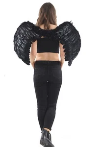 Adults Black Feather Wings Large Halloween Fancy Dress Fairy Spooky Party Outfit - Picture 1 of 3