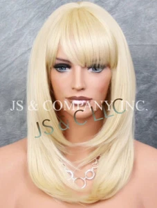 HUMAN HAIR BLEND wig  Straight Face Frame Bleached Blonde Heat Safe RL 613 - Picture 1 of 10
