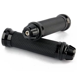 UNIVERSAL CNC MOTORCYCLE HANDLEBAR RUBBER GEL HAND GRIPS BAR END CAP PLUG BLACK - Picture 1 of 6