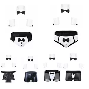 Mens Bow Tie Collar Boxer Briefs Tuxedo Cosplay Costume Cosplay Lingerie Sissy - Picture 1 of 49
