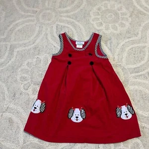 Rare Too by Rare Editions Girls Dress SZ 4 Red and Black Checker Dogs Corduroy - Picture 1 of 8