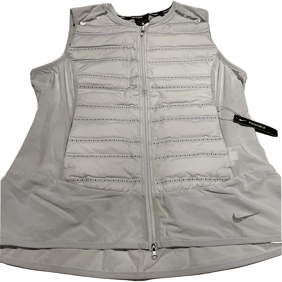 Nike Women's Aeroloft Running Vest Size Large Goose Down White Silver