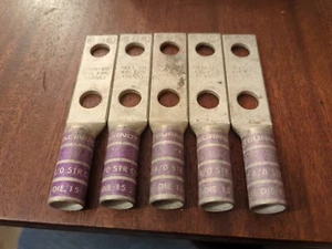 5 BURNDY YA28-2N Compression Lugs 2 Hole 4/0 AWG PURPLE 1/2" STUD HOLES NEW - Picture 1 of 10