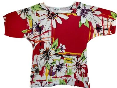 Top tejido Joseph A para mujer Qu'est ce Que c'est rojo seda estampado floral mediano Foto 1 de 4