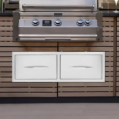 Horizontal Outdoor Double Drawers Stainless Steel Kitchen Drawers Silver - Image 1 of 4