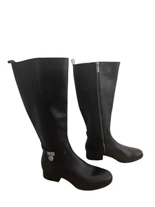 Bota de montar alta de cuero negra plateada MICHAEL Kors talla 8 nueva sin etiquetas - Imagen 1 de 9