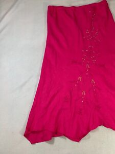 Sarah Spencer Woman 24W Skirt Pink Sequins Embroidery Bling Linen/Rayon
