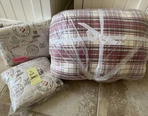 Pottery Barn ~RED HANNON PLAID~ KING QUILT & 4 SHAMS ~CHRISTMAS~ DEAR SANTA - Picture 1 of 6