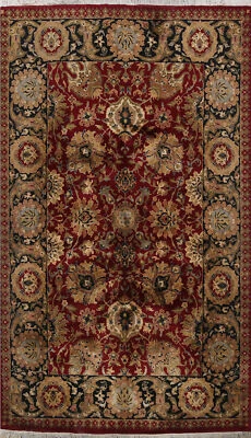 Burgundy/ Black Floral Agra Oriental Area Rug 6x9 Handmade Wool for Living Room - Image 1 of 4