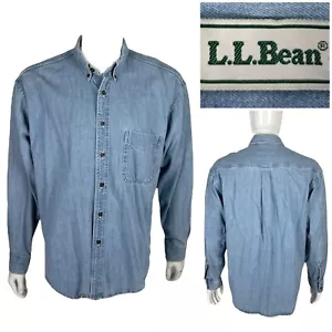 LL Bean Mens Large Denim Jacket Blue Vintage Made In Canada 100% Cotton - Picture 1 of 12