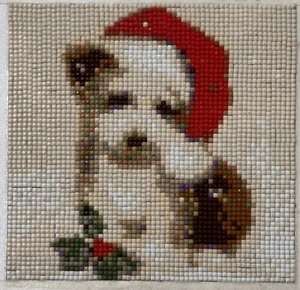 Holiday Dog Diamond Painting Completed Ready to Frame Full Square  (6” x 6”) - Picture 1 of 4