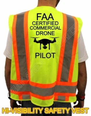  NEW DRONE CERTIFIED PILOT HIGH VISIBILITY SAFETY YELLOW VEST BLACK DESIGN - - Image 1 of 4